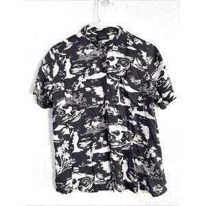 Scoth and Soda Button Up Shirt Women Sz M Blue Hawaiian Tropical Beach Resort